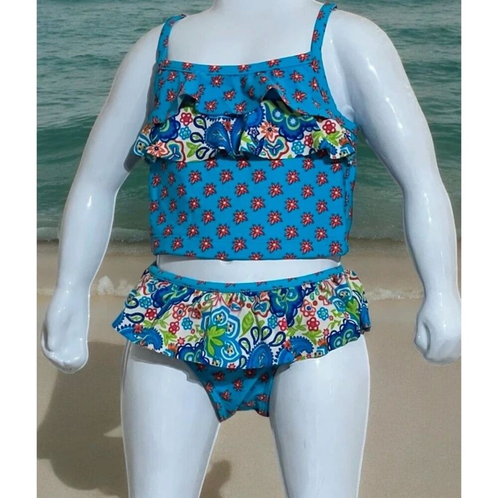 Toddler Girls Tommy Bahama 2pc swimsuit Bikini blue floral 24 months